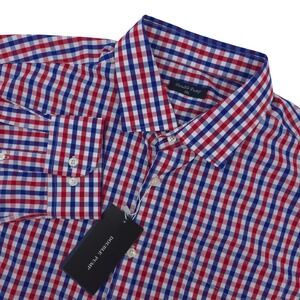 Double Pump Shirt 2XL Red White Blue Gingham Long Sleeve Button Up Cotton Preppy